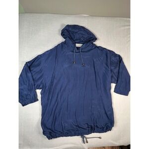 Venezia Vitale Navy Blue Silk Hooded Pullover AnorakJacket Drawstring Size 22/24